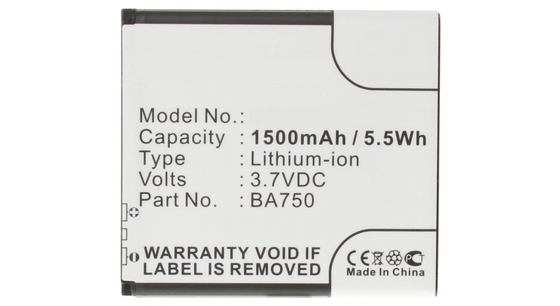 Аккумуляторная батарея для телефона, смартфона Sony Ericsson Xperia Acro SO-02C. Артикул iB-M346.Емкость (mAh): 1500. Напряжение (V): 3,7