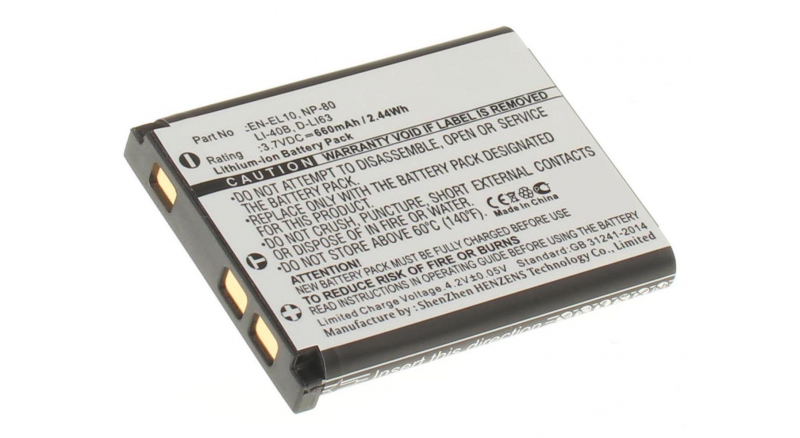 Аккумуляторная батарея EN-EL10 для фотоаппаратов и видеокамер Sealife. Артикул iB-F140.Емкость (mAh): 660. Напряжение (V): 3,7