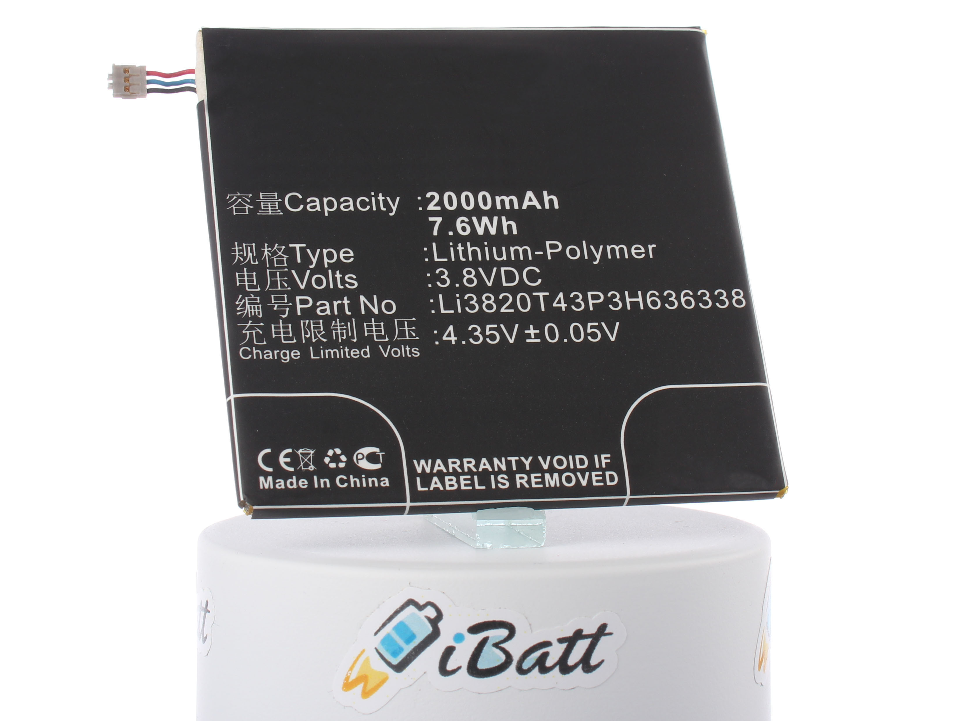 Аккумуляторная батарея iBatt iB-M791 для телефонов, смартфонов ZTEЕмкость (mAh): 2000. Напряжение (V): 3,8
