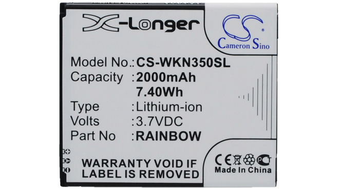 Аккумуляторная батарея для телефона, смартфона Wiko Rainbow Neongelb. Артикул iB-M2967.Емкость (mAh): 2000. Напряжение (V): 3,7