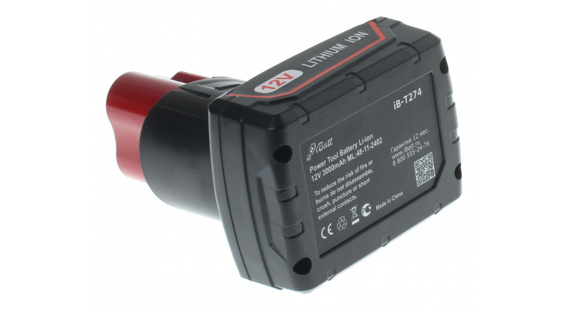 Аккумуляторная батарея для электроинструмента Milwaukee M12. Артикул iB-T274.Емкость (mAh): 3000. Напряжение (V): 12