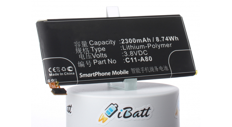 Аккумуляторная батарея для телефона, смартфона Asus T004. Артикул iB-M664.Емкость (mAh): 2300. Напряжение (V): 3,8